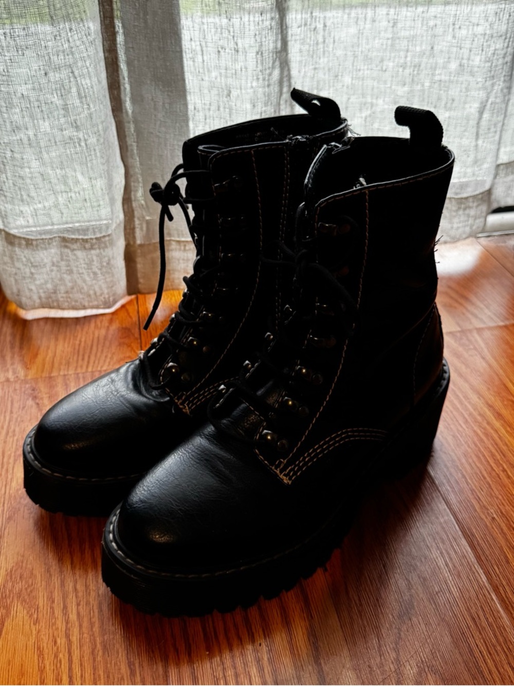 Madden Girl Black Lace-Up Platform Combat Boots